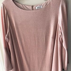 Size 16W, Calvin Klein, dusty rose, fluted sleeve, knee length dress